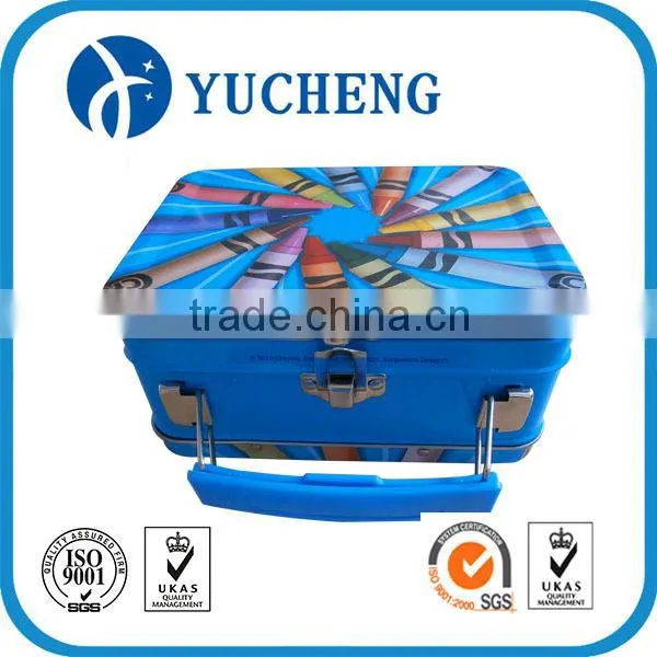 Rectangular Metal Lunch Tin Box With Plastic Handle and Lock