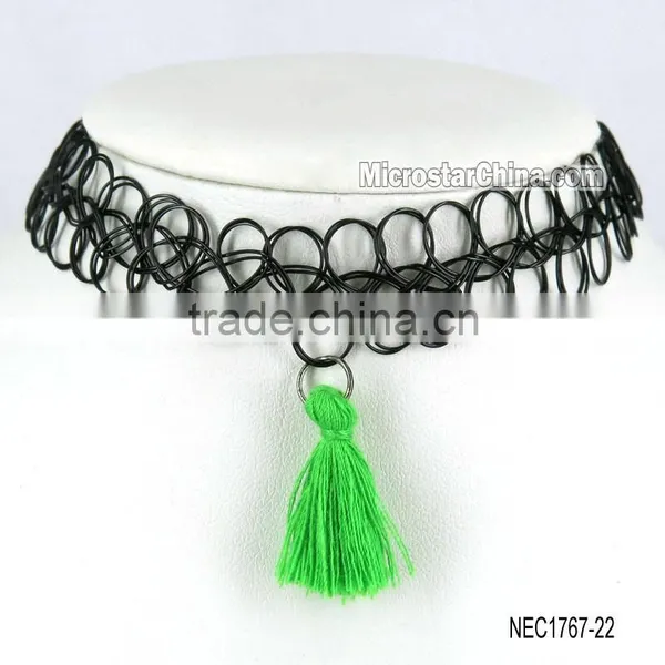 Vintage Black Handmade Tattoo Choker Collar Necklace With Red Tassel photo-5