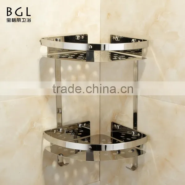 Simpe-style Bathroom Accessories Stainless Steel 304 Chrome Plating 2 Tire Corner Basket for Bathroom Storage