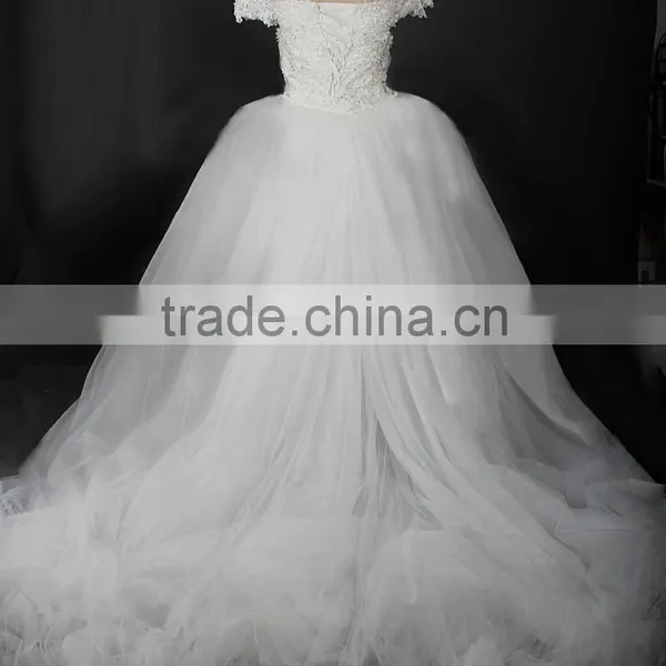RSW876 Removable Tulle Overskirt Wedding Dresses 2015 China For Fat Woman In Dubai With Detachable Train photo-3