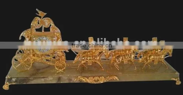 French-Empire-Style Horse Driving Marble Base Table Clock/Desk Clock, Gilded Ornate Bronze Table Clock photo-5