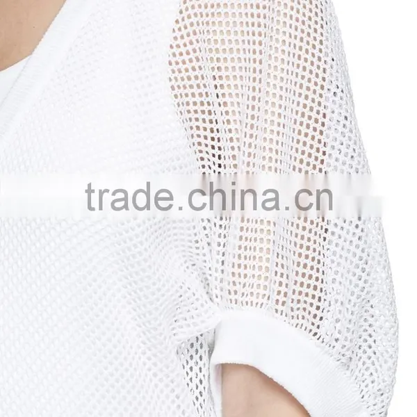Korea Style Fashion Design Lady Custom Bell Sleeve Mesh Knit Sweater photo-5