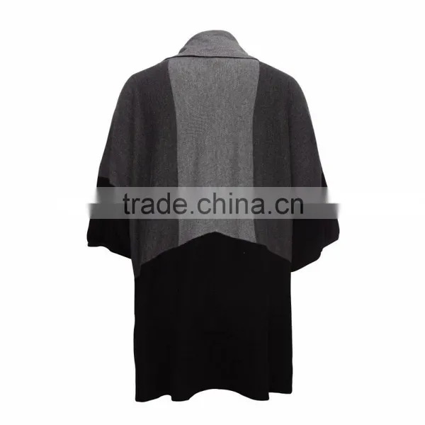 Women's Color Block Knitted Garment With Loose Turtle Neck and Half Sleeves photo-2