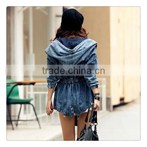 Spring New Design European Style Women Oversize Hooded Denim Trench Coat photo-4