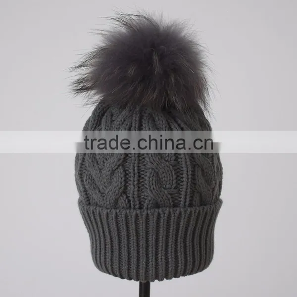 Myfur Big Fur Pom Beanie Warm Winter Knitted Hat Fur Knitted Hats photo-4
