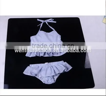 Novelty Promotional Monogrammed Striped Bathing Suit Seersucker Swimsuit photo-3