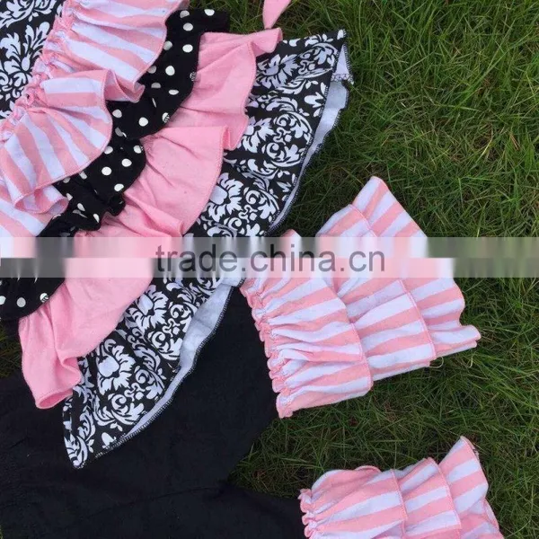 WHOLESALE Girls-boutique-remake-clothing-sets Girls Ruffle Capri Sets Girls Damask Rose Capri Sets With Necklace and Headband photo-4
