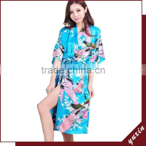Wholesales Silk Peacock Women Silk Kimono Long Robe WR018 photo-5
