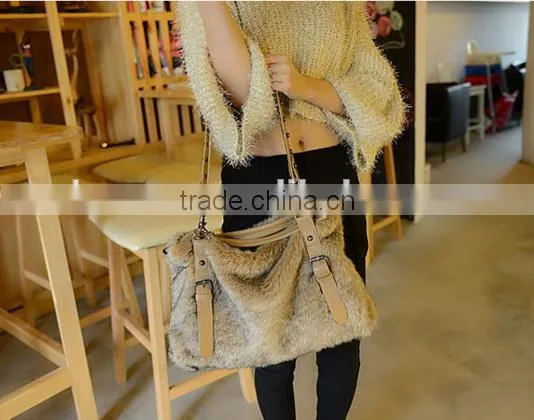 Fashion Simple Casual Style Solid Fur Chain Women Handbags photo-2