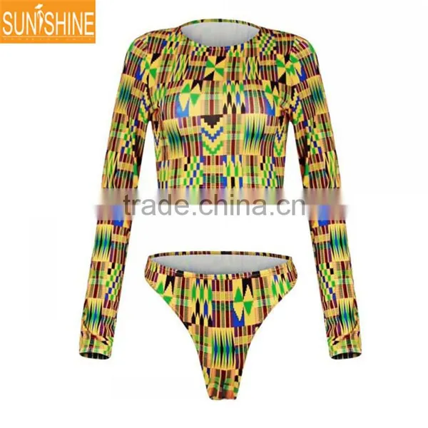 2016 Fashion Sexy Lady African Print High Cut Thong Bikini Swimwear photo-4