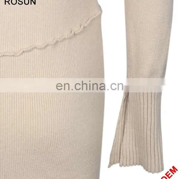 Ladies Cream Bottom Sleeves Cuffs Split Ruffle Dress Sweater photo-4