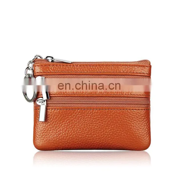 3 Zippers Genuine Leather Coin Bag Credit Card Bag Cash Bag photo-4