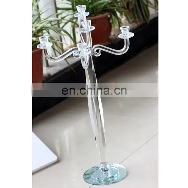 Set of Crystal Candle Holders 5 Arms Glass Candle Flame Protectors Candlestick photo-4