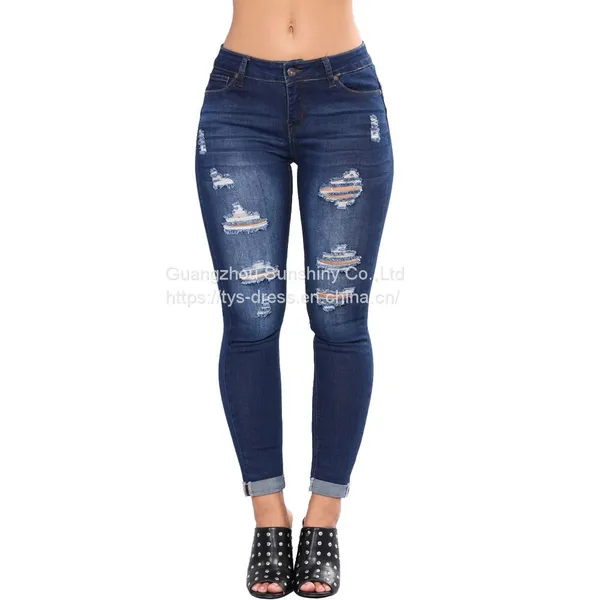 Women's New Style European and American Ripped Slim-fit Buttocks-lifting Jeans photo-2