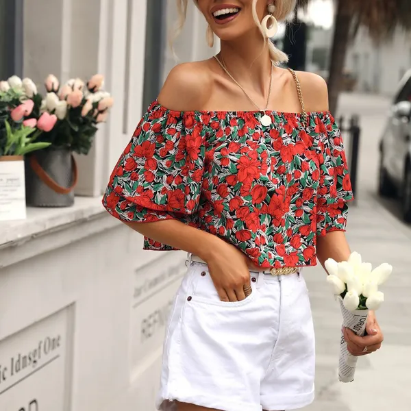 New One-shoulder Print Top photo-3