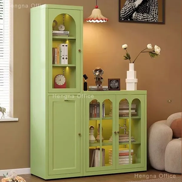 Sage Green Metal Sideboard with Ribbed Glass Doors, Metal Buffet Cabinet for Perth Furniture Retailers, Eco-friendly Powder Coating, Custom Colors