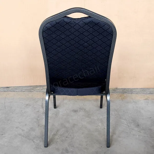 Metal Banquet Chair for Hotel Conference Event Padded Diamond‑Pattern Fabric Upholstered Stackable Dining Chair photo-5