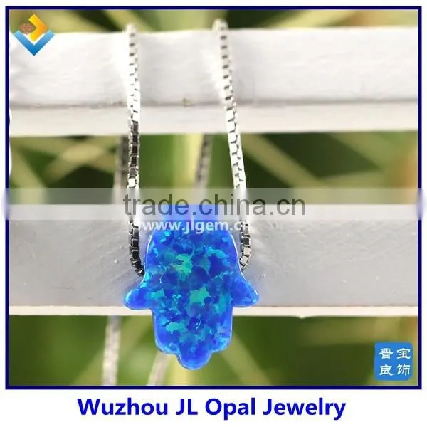 Beautiful Synthetic 925 Silver Sterling Blue Hand Opal Pendant Necklace photo-3