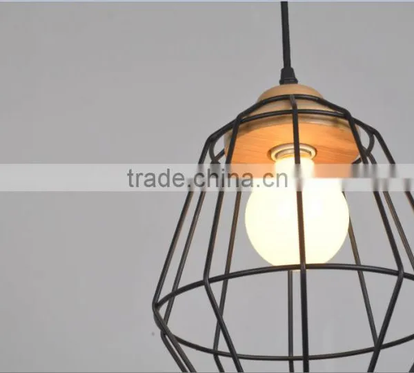 New Arrival Modern Simple Wooden Metal Pendant Ceiling Lighting Black Cage photo-2