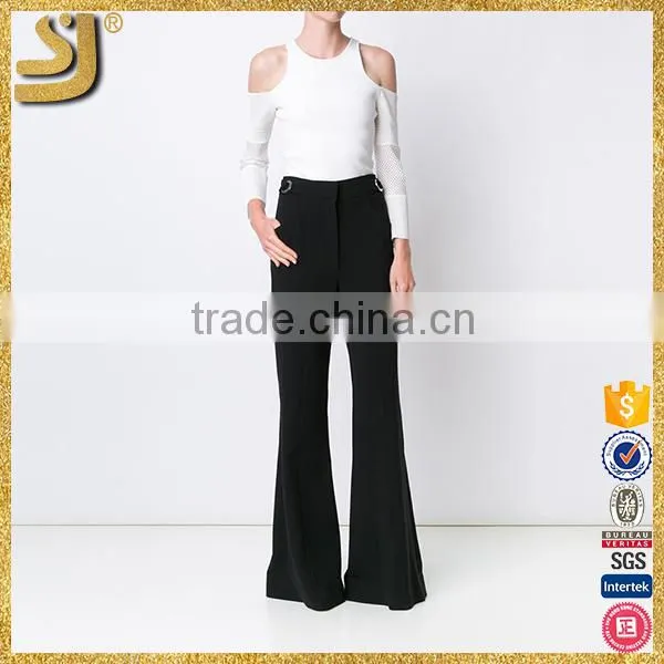 2016 Newest Style Ladies Pants With Wide Leg, Woman Black Leg Flared Pants, American Newest Casual Solid Ladies Pants photo-2