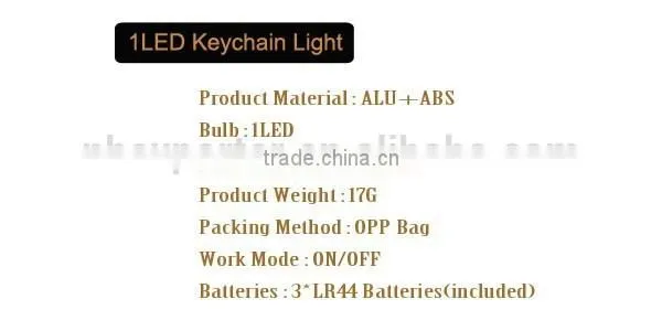 ALU+ABS 1 LED Key Chain Flashlight With 3*LR44 Battery, Promotional Keychain LED Light photo-2