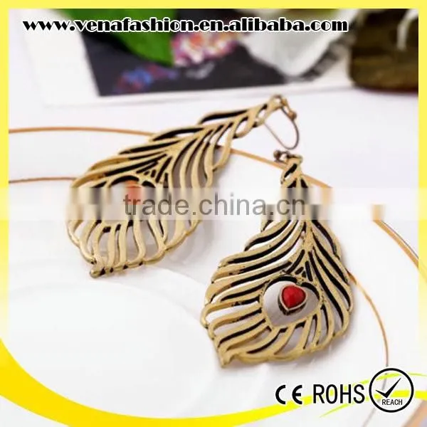 Industrial Jewelry Vintage Peacock Design Shaped Feather Earring photo-5