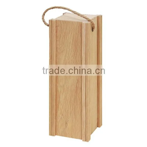 Made in China Handmade Unfinished 1 Bottle Natural Oak Wooden Wine Box