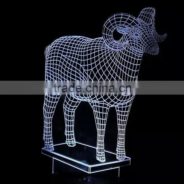 3D Optical Illusion Goat Night Lamp Night Light 10 Colorful LEDs Ultra-thin Acrylic Light Panel AA Battery or DC 5V photo-6