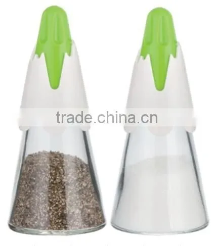SINOGLASS 2 Jars 95ml Snow Mountain Shape Top Glass Salt and Pepper Spice Jar Rack Set photo-2