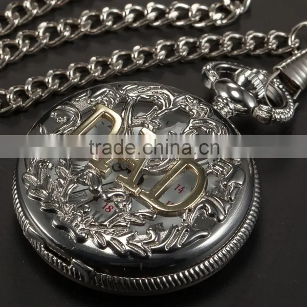 Silver Skeleton Pendant Chain Analog Quartz Men's Pocket Watch photo-2