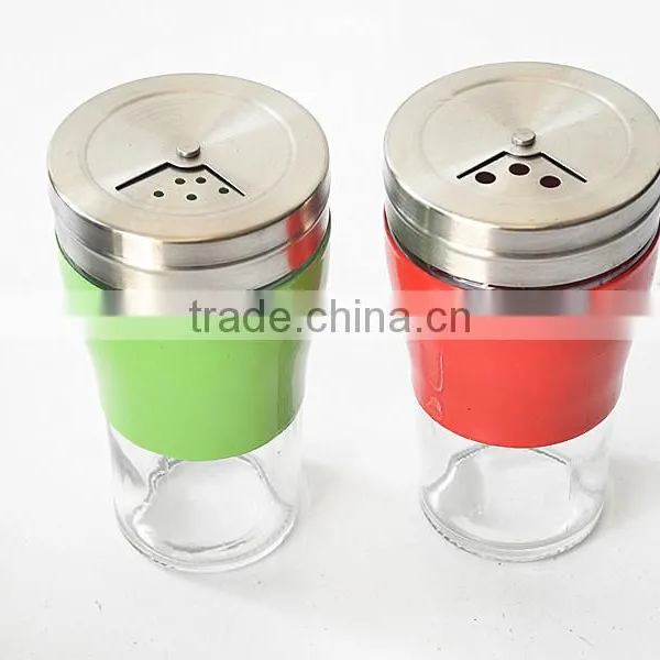 Colorful Glass Condiment Bottle With Rotating Hole Lid Metal Cover photo-3