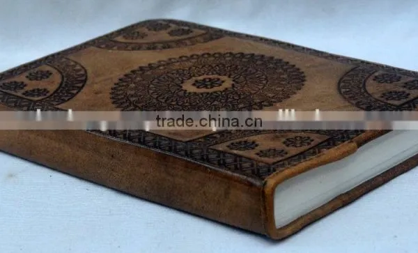 Handmade Vintage Tan Color Embossed Leather Journal With Pipine photo-3