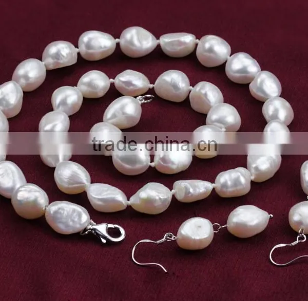 Baroque 8-9mm AAA Freshwater Pearl Necklace Earrings Set photo-3