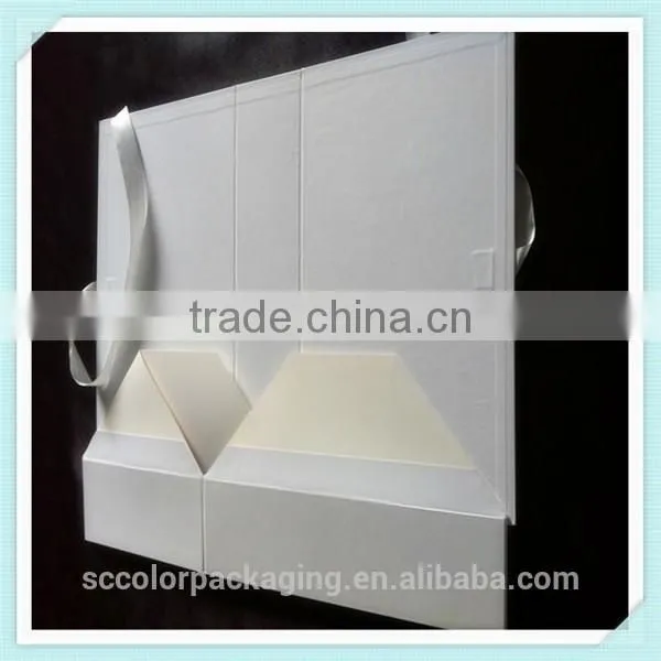 White Gift Boxes Flat Packagings With Hot Silver Logo Flat Packing Boxes With Silver Ribbon photo-5