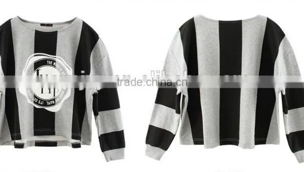 Female Money Hemp Grey Chest Loose Version Printing Round Collar Fleece Wide Set of Head Vertical Bar photo-3