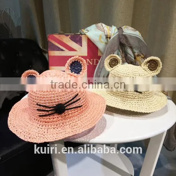 2016 New Stylish Baby Girls and Boys Cute Mickey Handmade Straw Hat Kids Sunhat photo-2