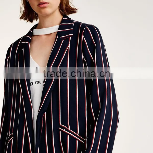 2017 SIMPLE STYLE Ladies Long Casual Striped Blazer Coat photo-5