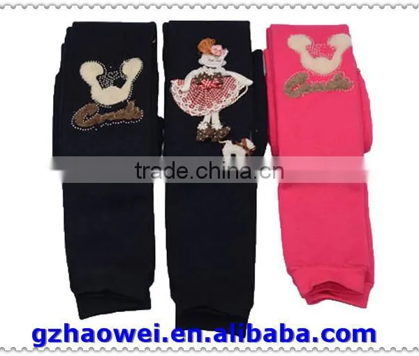 Plain Dyed Soft Fleece Inside Embroidered Kids Pantyhose photo-2