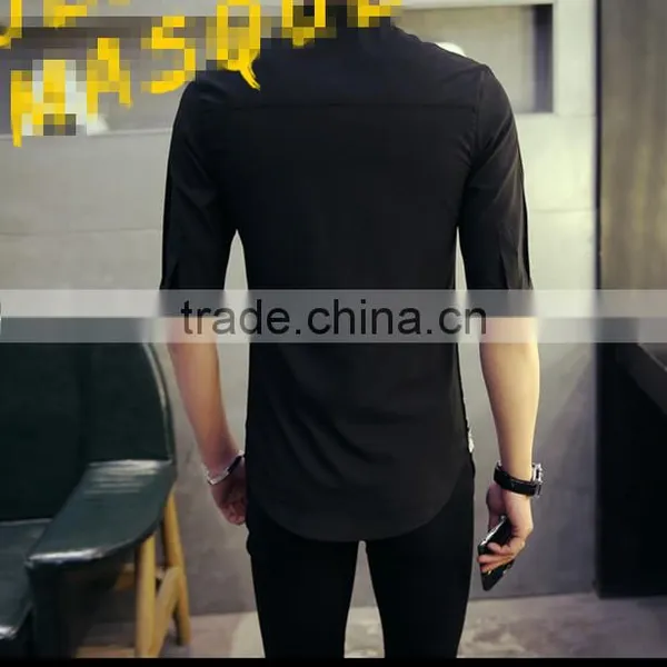 Seven Men Sleeve Han Edition Cultivate One's Morality Joker No-iron Shirt Wet Printing Individuality Student Leisure Shirt With photo-2