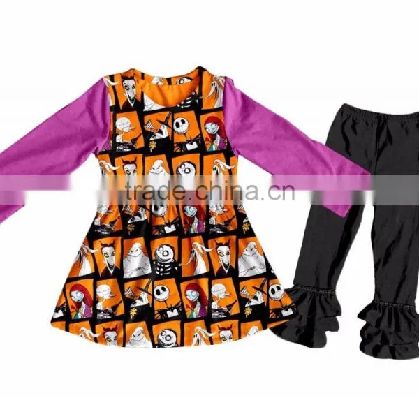 2017 Halloween Style Children Girls Outfits Long Sleeve Frock Clothing Manufacturer Cotton Knitted Kid Girl Clothing Sets photo-3