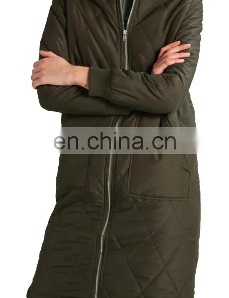 Factory 100% Polyester Women Quilted Long Damiond Quilted Jacket photo-3