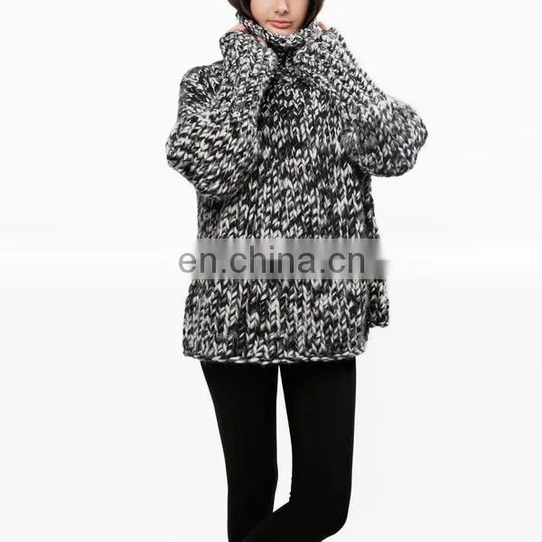 Women Woolen Handmade Kintted Pullover Oversized Chunky Turtleneck Sweater photo-6