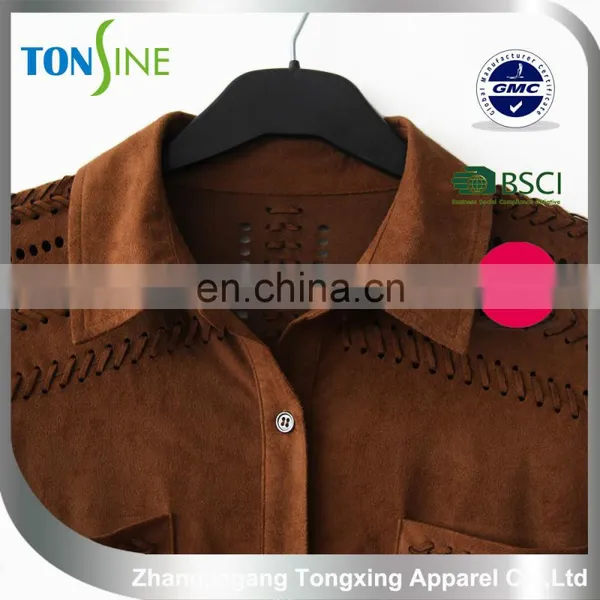Women's Casual Suede Shirt With Long Sleeve photo-3