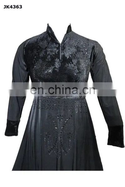 Designer Velvet Burkha With Black Diamond Stone Work / Floral Printed Casual Wear Latest Fancy Burqa (dubai Abaya 2017) photo-2