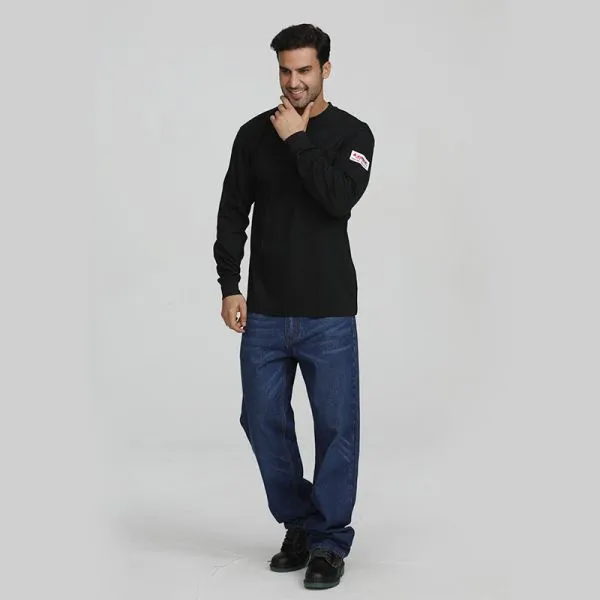 Men's Black ESD Flame Retardant Long Sleeve Safety T Shirt photo-2