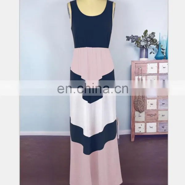 2019 New Women Gray White Pink Chevron Zigzag Long Summer Dress Mother Daughter Matching (this Link for WOMAN) photo-5