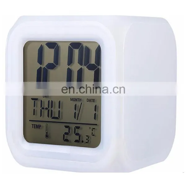 Amazon Hot Seller 7 Colors Changed Digital Thermometer Led Cube Alarm Clock photo-3