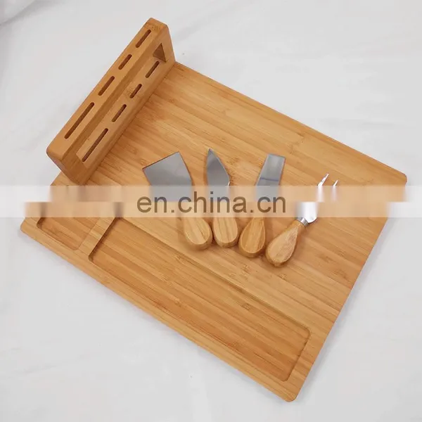 Premium Quality Bamboo Cheese Charcuterie Board Set With 4 Cutlery Set photo-5