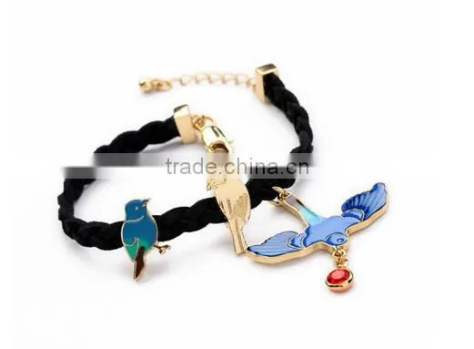 >< SW16643 Exquisite Cute Blue Enamel Rope Bird Charm Bracelet / photo-5