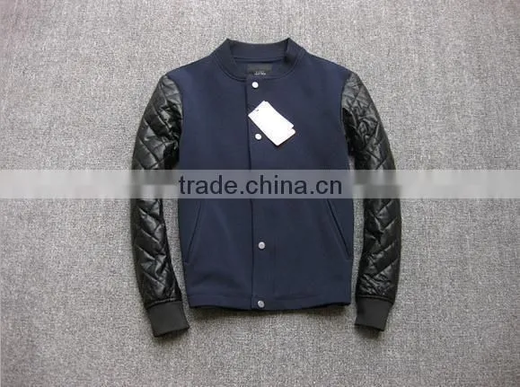2015 Casual Men's Splicing Imitation Leather Sleeve Baseball Jacket photo-2